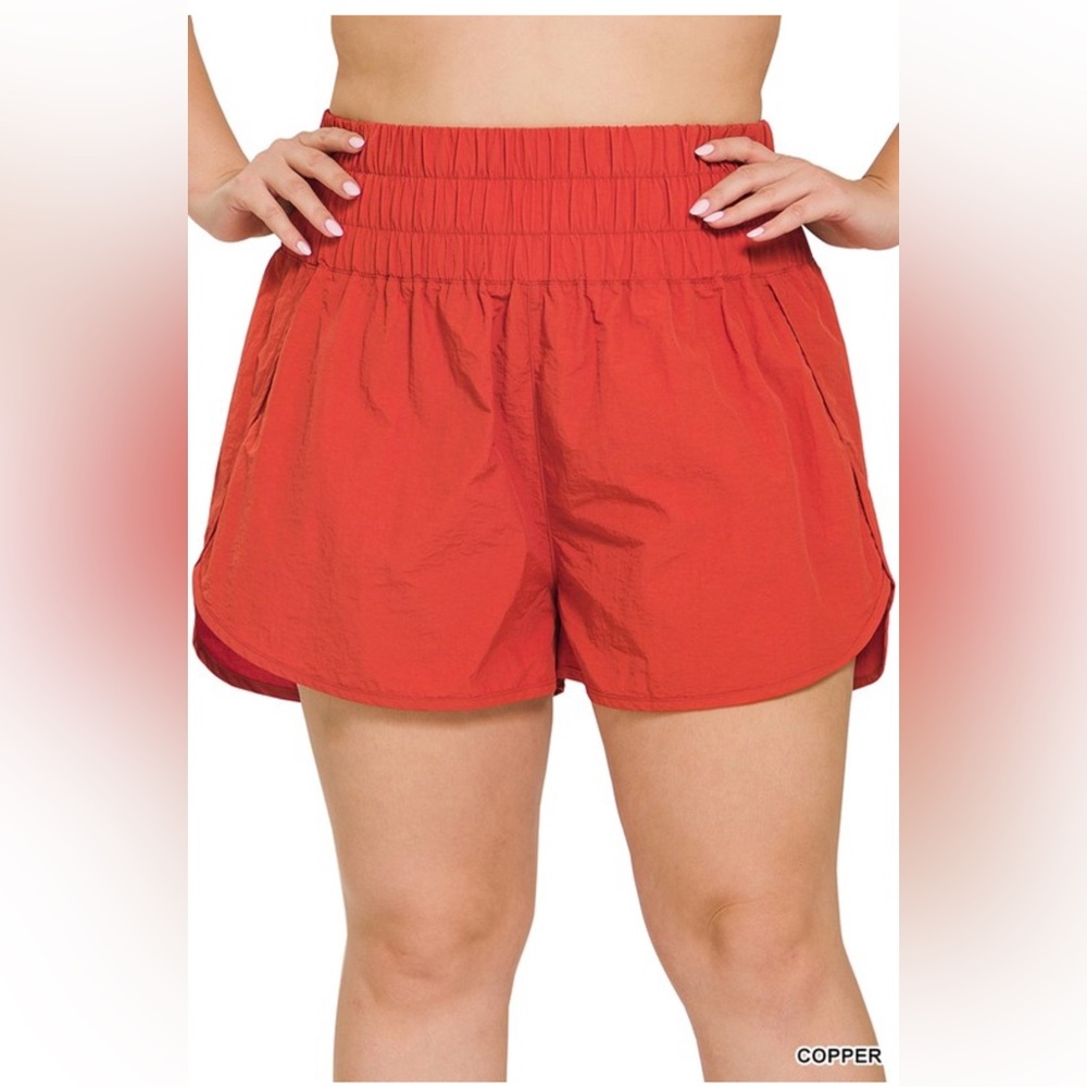 NWT! PLUS Copper Windbreaker Smocked Waistband Running Shorts